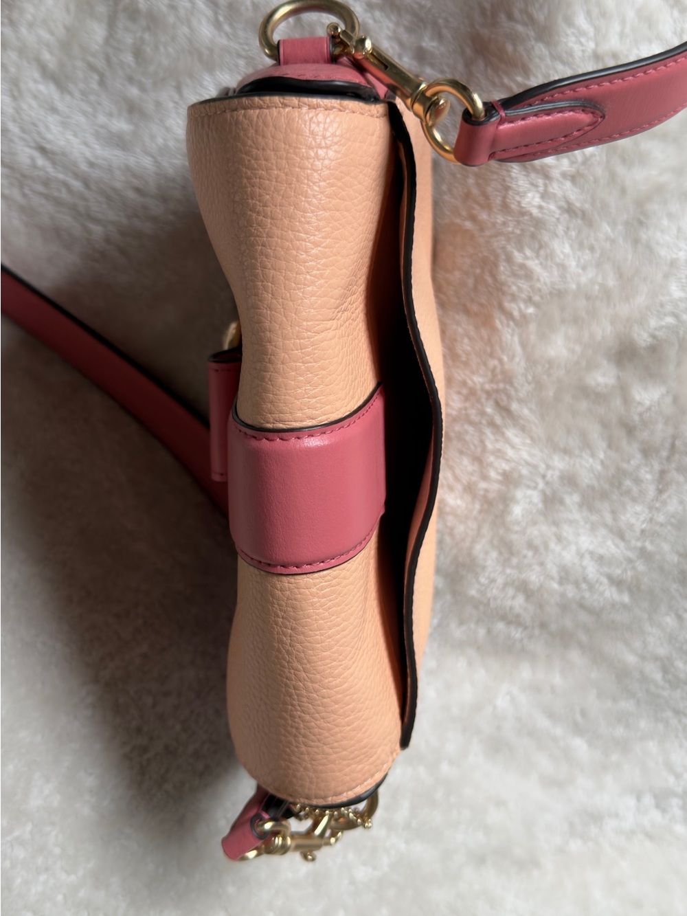Authentic Coach Georgie Saddle Bag In Colorblock Faded Blush Taffy -model C8296 - Picture 10 of 16